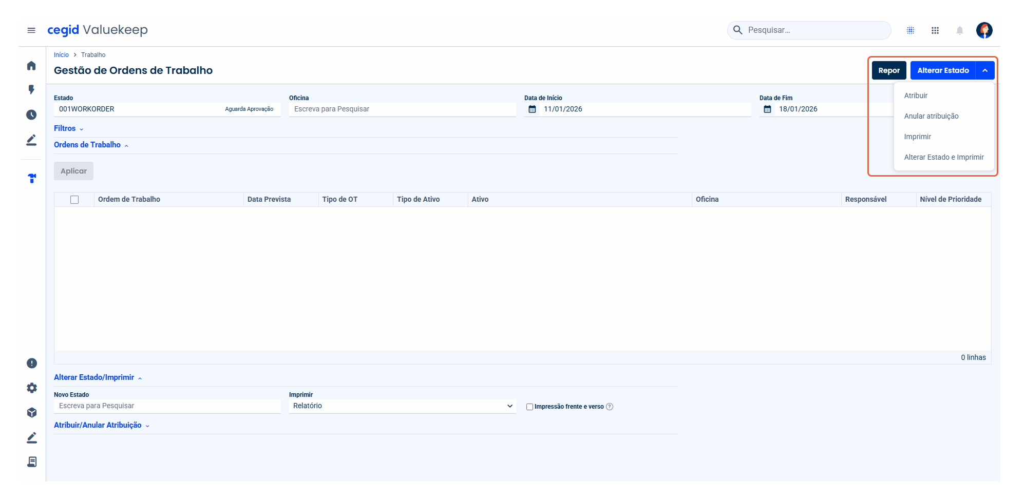 Ações adicionais - alterar estado